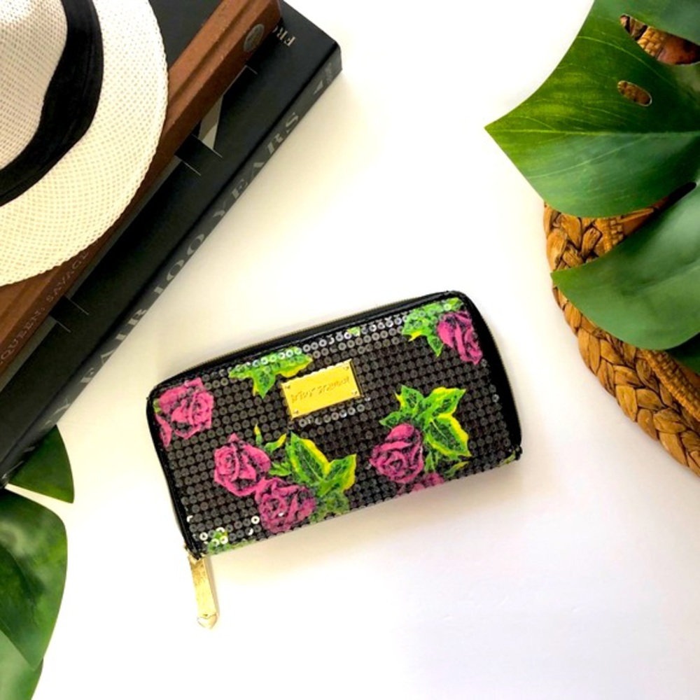 Betsey Johnson sequin  rose wallet/billfold